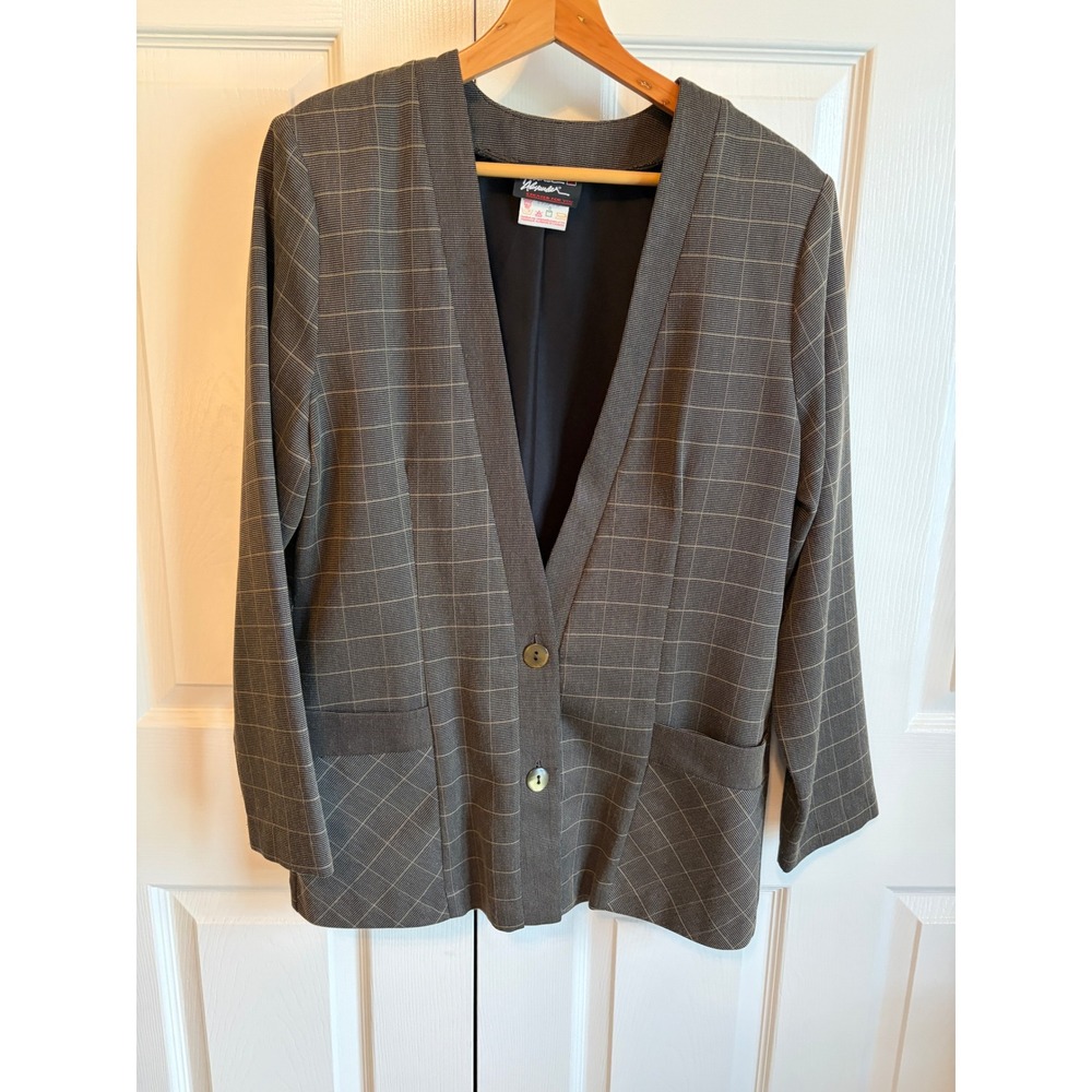Marshall Alexander Womens 3 Piece Suit Set Jacket Pants Skirt Gray Plaid Size 8